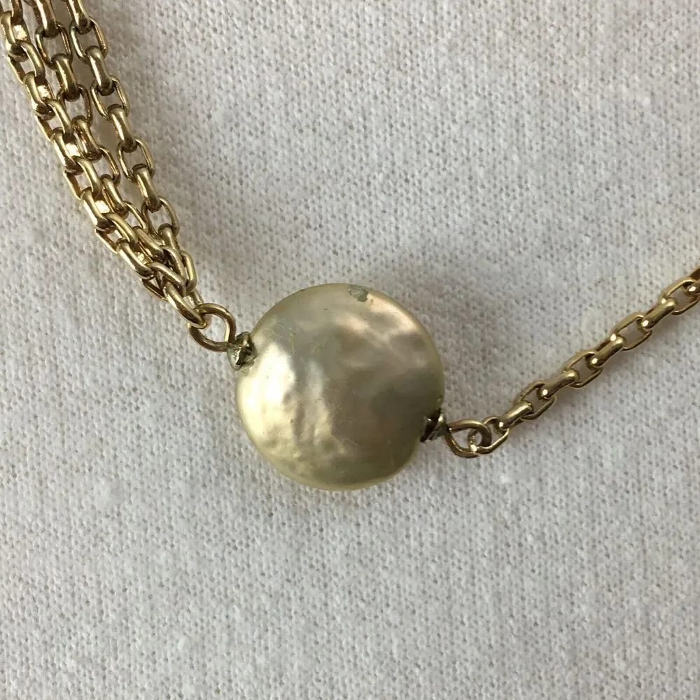 Anne Klein Vintage AK Faux Button Pearl Gold Tone Chain 36in Rope Necklace
